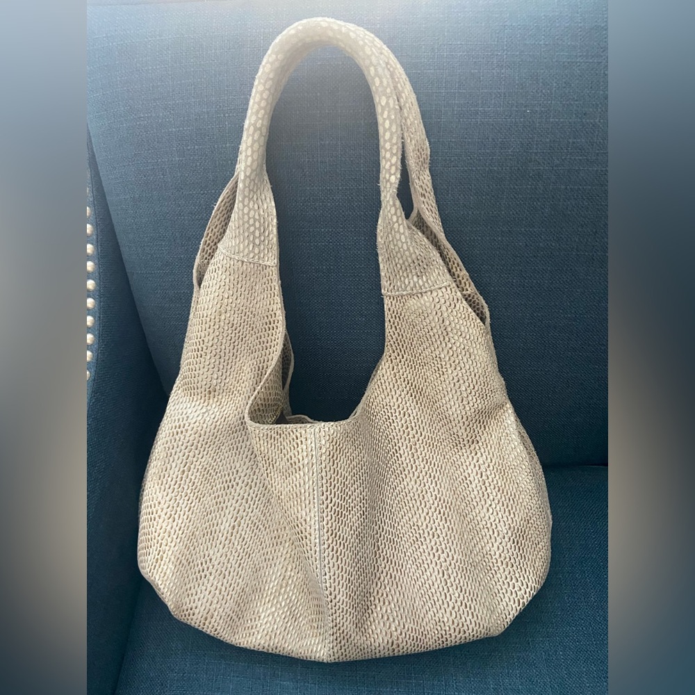 Maxine Couture Elegant Gray & Tan Snake Embossed Leather Hobo Slouchy Bag Purse